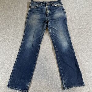 Wrangler 936PWD 33x32 Light Wash Distressed Jeans Slim Bootcut Raw Hem